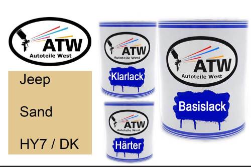 Jeep, Sand, HY7 / DK: 1L Lackdose + 1L Klarlack + 500ml Härter - Set, von ATW Autoteile West.